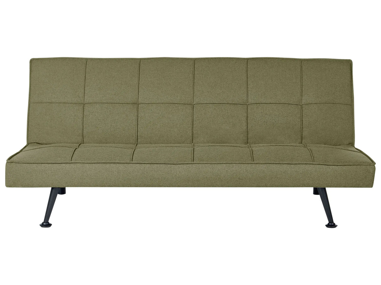 Fabric Sofa Bed Olive Green 3-Seater Quilted Upholstery Click-Clack Guest Bed Armless Beliani