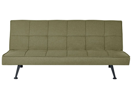 Fabric Sofa Bed Olive Green 3-Seater Quilted Upholstery Click-Clack Guest Bed Armless Beliani