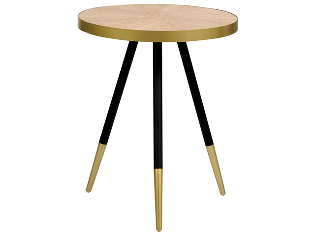 Side Table Light Wood MDF ø 40 cm Gold Base Tripod Living Room Modern Furniture Beliani