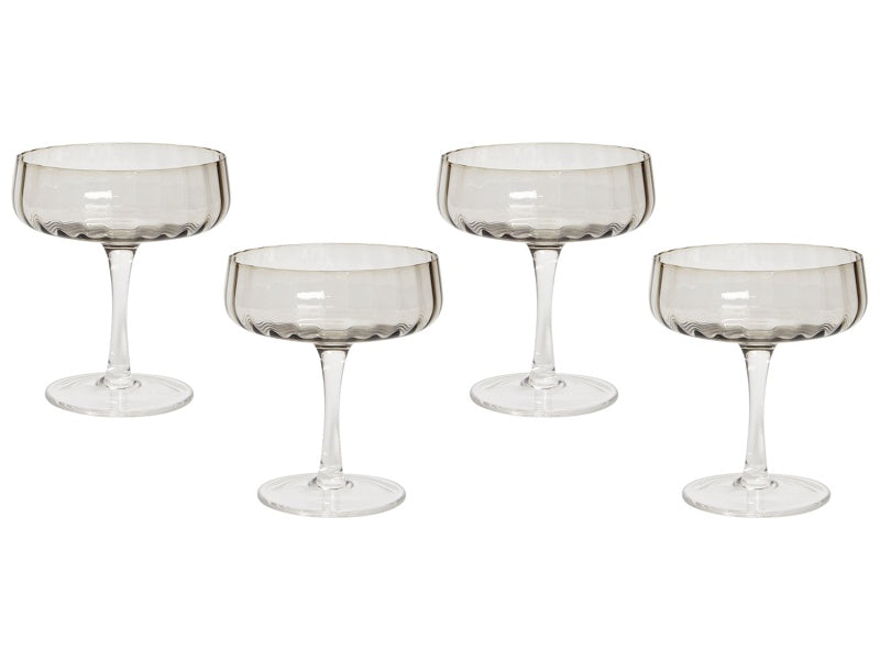 Set of 4 Champagne Saucers Grey Transparent Hand-Blown 17 cl 6 oz 4 Pcs Set Coupes Glass Beliani