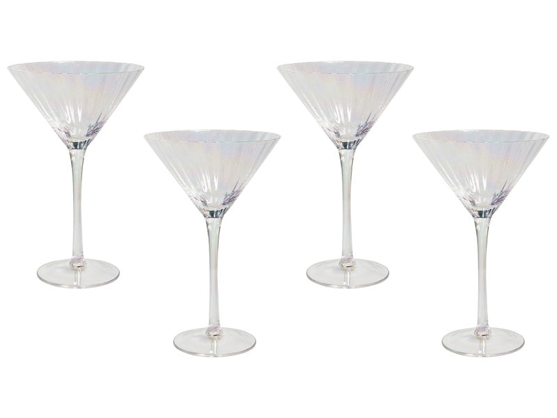 Set of 4 Martini Glasses Transparent Iridescent Finish Hand-Blown Cocktail Glass 22 cl 8 oz 4 Pcs Set Beliani