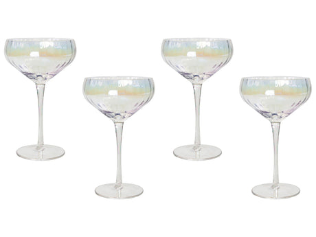 Set of 4 Champagne Saucers Glasses Transparent Iridescent Finish Hand-Blown Coupes Glass 30 cl 11 oz 4 Pcs Set Beliani