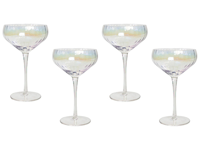 Set of 4 Champagne Saucers Glasses Transparent Iridescent Finish Hand-Blown Coupes Glass 30 cl 11 oz 4 Pcs Set Beliani