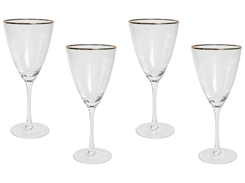 Set of 4 Wine Glasses Transparent Hand-Blown 38 cl 13 oz 4 Pcs Set Gold-Rimmed Glass Beliani