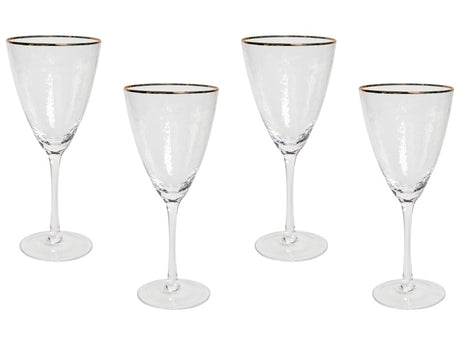 Set of 4 Wine Glasses Transparent Hand-Blown 38 cl 13 oz 4 Pcs Set Gold-Rimmed Glass Beliani