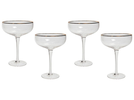 Set of 4 Champagne Saucers Glasses Transparent Hand-Blown 45 cl 16 oz 4 Pcs Set Gold-Rimmed Coupes Glass Beliani