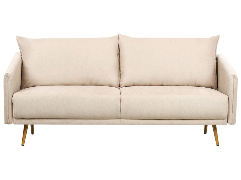 Sofa Emerald Beige Velvet 3 Seater Back Cushioned Seat Metal Golden Legs Retro Glam Beliani