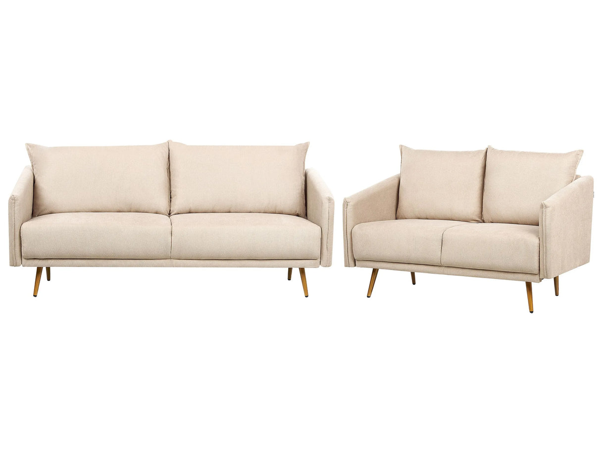 Living Room Set Beige Velvet Back Cushions Metal Golden Legs Retro Glam Beliani