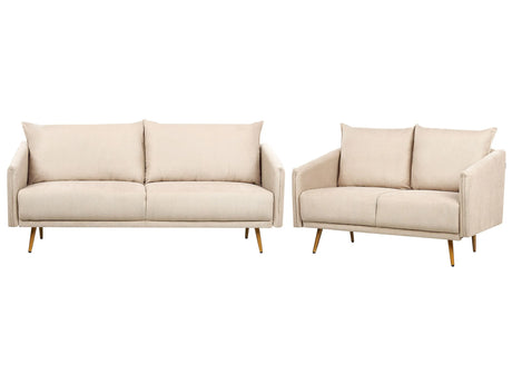 Living Room Set Beige Velvet Back Cushions Metal Golden Legs Retro Glam Beliani
