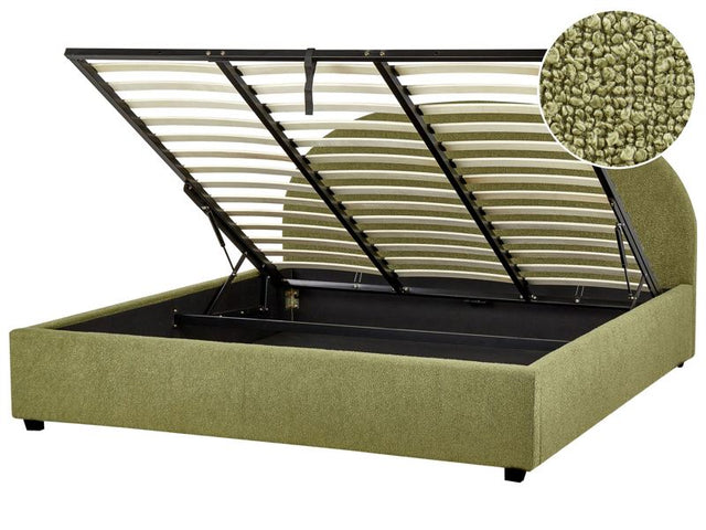 Storage Bed Olive Green Boucle EU Super King Size 6ft Minimalist Retro Design Ottoman Storage Beliani