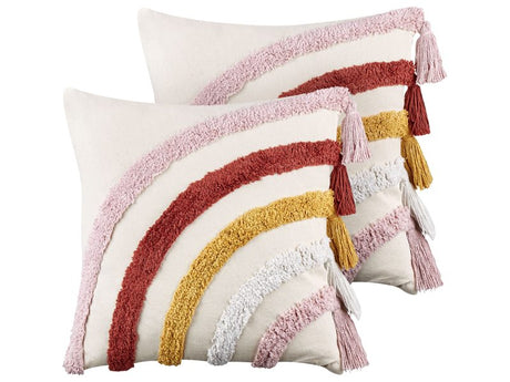 2 Decorative Cushions Multicolor Cotton 45 x 45 cm with Rainbow Motif Beliani