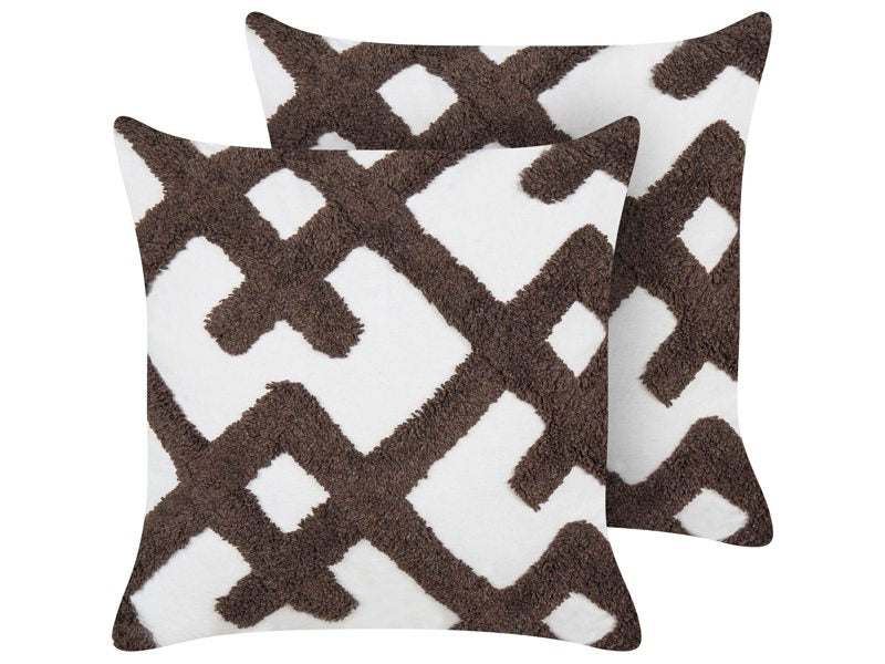 2 Decorative Cushions Brown and White Cotton 45 x 45 cm with Abstract Pattern Beliani