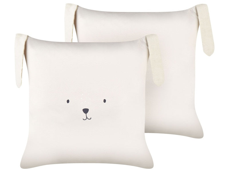 2 Decorative Kids Cushions Light Beige Cotton 45 x 45 cm with Bunny Motif Beliani