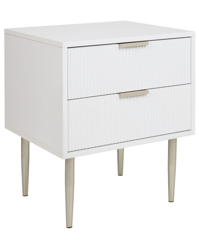 Bedside Table White MDF 2 Storage Drawers Metal Legs Handles Scandinavian Modern Design Bedroom Beliani