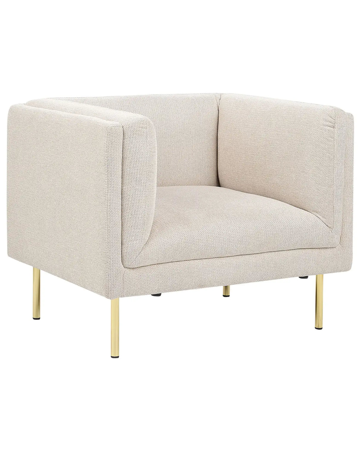 Armchair Beige Fabric Chrome Iron Gold Legs with Armrests Modern Minimalistic Living Room Beliani