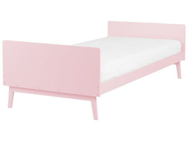 EU Single Bed Frame Pastel Pink Pine Wood 90 x 200 cm Slatted Base Modern Scandinavian Style Bedroom Beliani