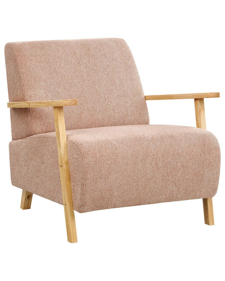 Armchair Pink Fabric Wooden Legs with Armrests Modern Minimalistic Living Room Beliani