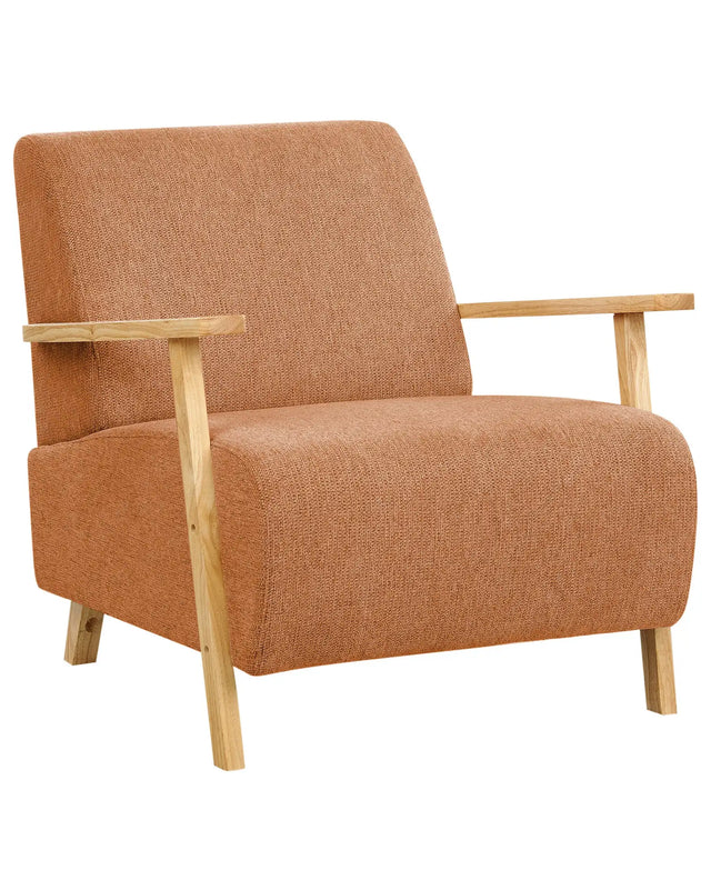 Armchair Orange Fabric Wooden Legs with Armrests Modern Minimalistic Living Room Beliani