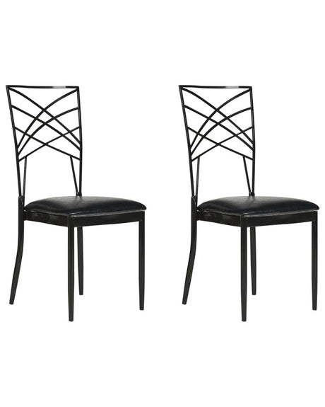 Set of 2 Dining Chairs Black Metal Faux Leather White Seat Pad Accent Industrial Glam Style Beliani