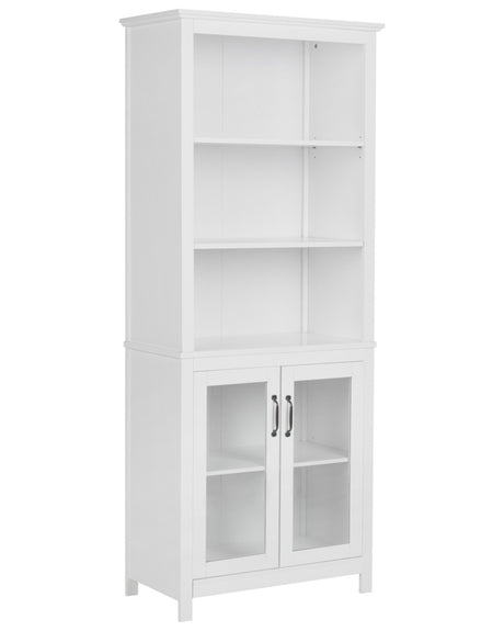 Decorative Cabinet White MDF with Shelves and Glass Display Dining Room Beliani