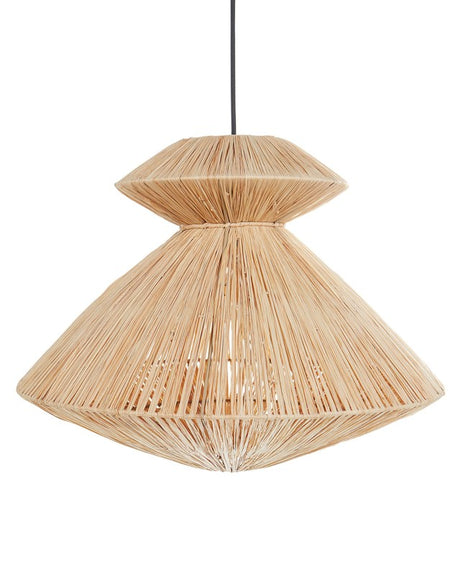 Pendant Lamp Natural Straw Shade Black Iron Base Boho Lightning Hanging Light Living Room Bedroom Hallway Beliani