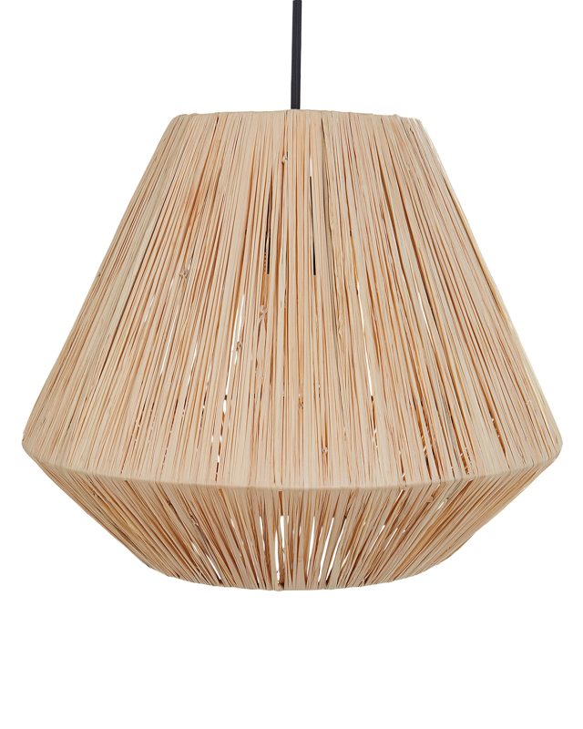 Pendant Lamp Natural Straw Shade Black Iron Base Boho Lightning Hanging Light Living Room Bedroom Hallway Beliani