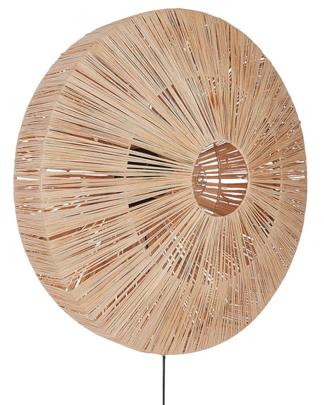 Wall Lamp Natural Straw Shade Black Iron Base Boho Lightning Sconce Light Bedroom Living Room Beliani
