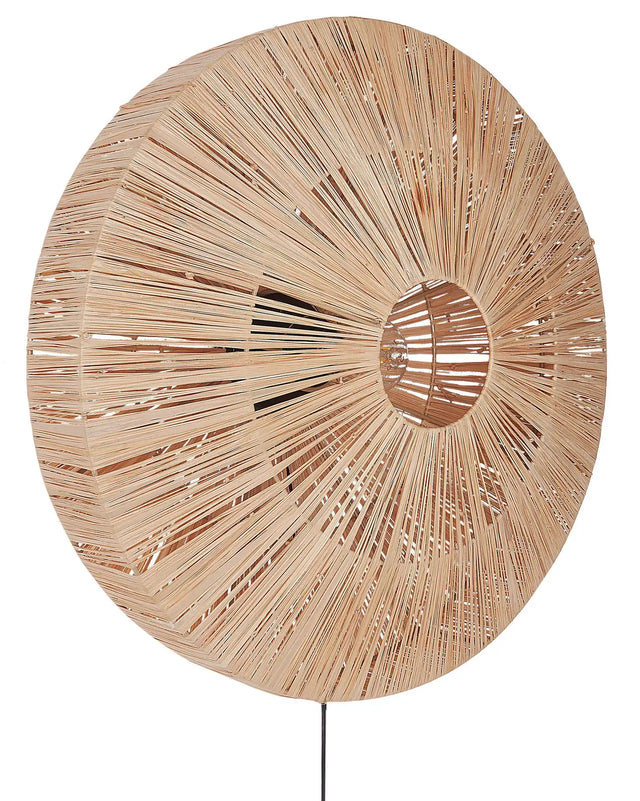 Wall Lamp Natural Straw Shade Black Iron Base Boho Lightning Sconce Light Bedroom Living Room Beliani