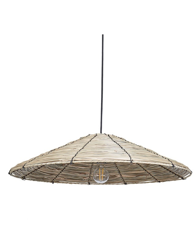 Pendant Lamp Natural Seagrass Shade Black Iron Base Boho Lightning Hanging Light Living Room Bedroom Hallway Beliani