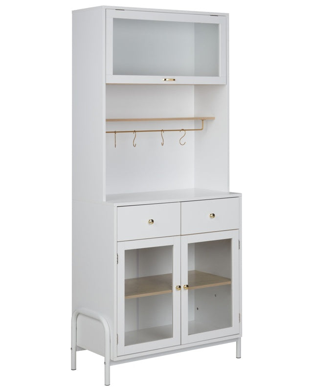 Decorative Cabinet White MDF with Drawers and Glass Displays Dining Room Beliani