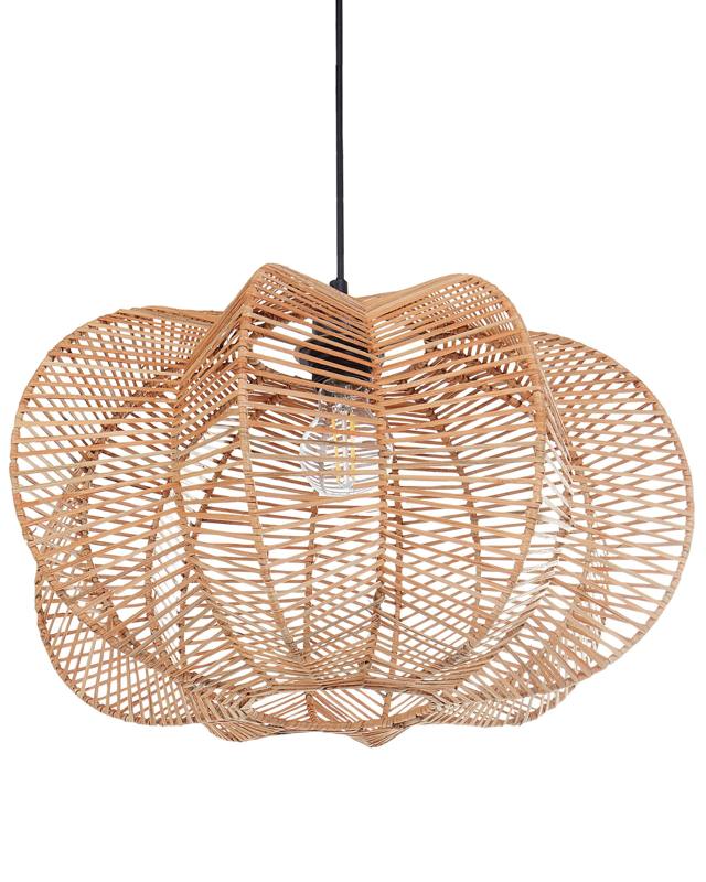 Pendant Lamp Natural Rattan Shade Black Iron Base Boho Lightning Hanging Light Living Room Bedroom Hallway Beliani