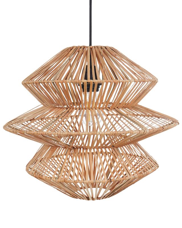 Pendant Lamp Natural Rattan Shade Black Iron Base Boho Lightning Hanging Light Living Room Bedroom Hallway Beliani