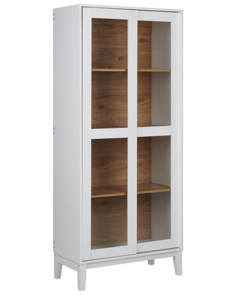 Decorative Cabinet White MDF with a Glass Display Dining Room Beliani