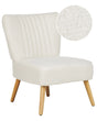 Armchair White Boucle Armless Accent Chair Vertical Tufting Wooden Legs Beliani