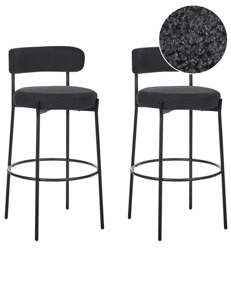 Set of 2 Bar Stools Black Armless Leg Caps Boucle Black Steel Legs Modern Design Dining Room Seating Beliani