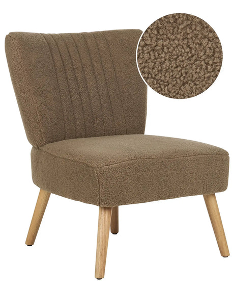 Armchair Brown Boucle Armless Accent Chair Vertical Tufting Wooden Legs Beliani