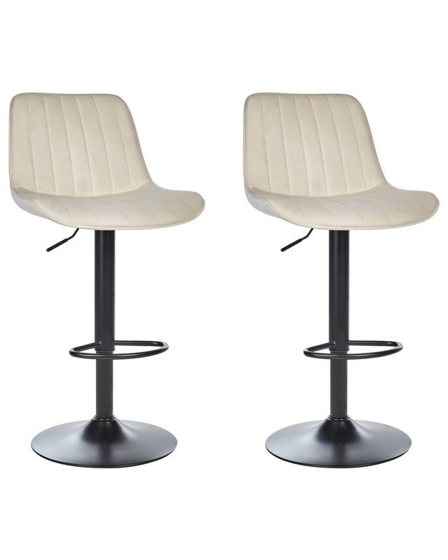 Set of 2 Bar Stools Light Beige Armless Velvet Black Steel Leg Modern Design Dining Room Seating Beliani