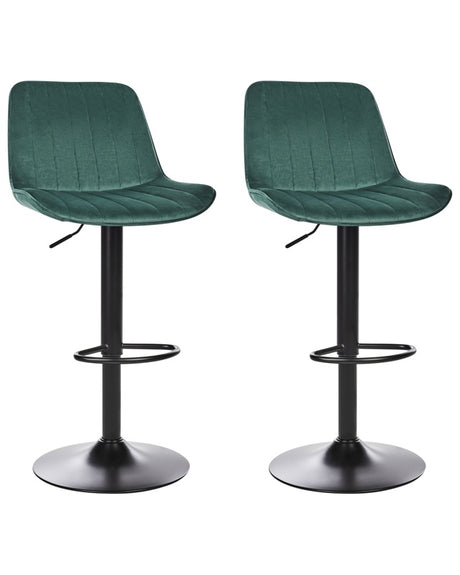 Set of 2 Bar Stools Emerald Green Armless Velvet Black Steel Leg Modern Design Dining Room Seating Beliani