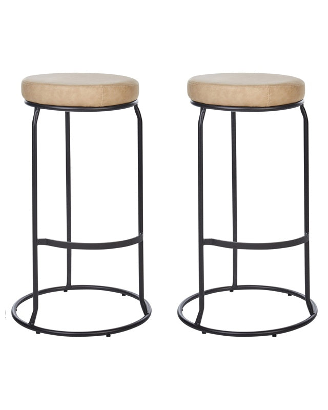 Set of 2 Bar Stools Beige Armless Leg Caps Faux Leather Black Steel Leg Modern Design Dining Room Seating Beliani