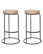 Set of 2 Bar Stools Beige Armless Leg Caps Faux Leather Black Steel Leg Modern Design Dining Room Seating Beliani