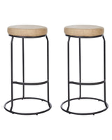 Set of 2 Bar Stools Beige Armless Leg Caps Faux Leather Black Steel Leg Modern Design Dining Room Seating Beliani