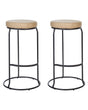 Set of 2 Bar Stools Beige Armless Leg Caps Faux Leather Black Steel Leg Modern Design Dining Room Seating Beliani