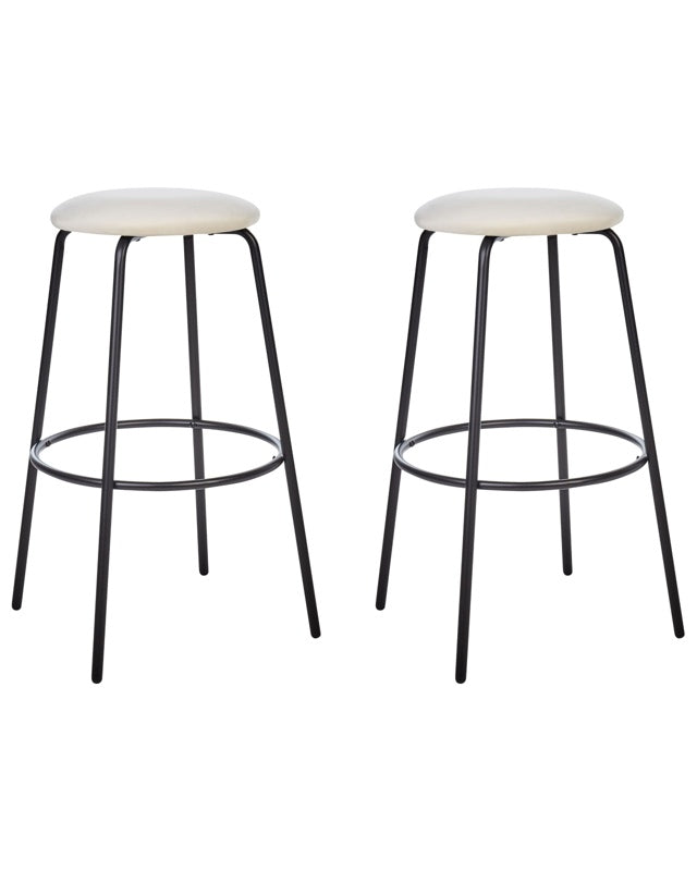 Set of 2 Bar Stools Off-White Armless Velvet Black Steel Leg Modern Design Dining Room Kitchen Beliani