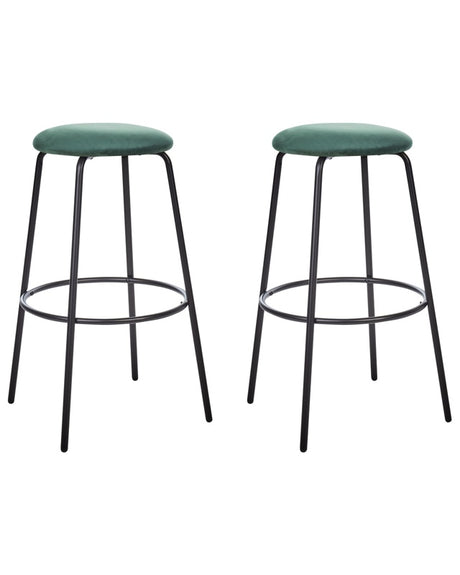 Set of 2 Bar Stools Emerald Green Armless Velvet Black Steel Leg Modern Design Dining Room Kitchen Beliani