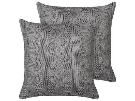 Set of 2 Scatter Cushions Grey Cotton Fabric 45 x 45 cm Knitted Home Decor Accessories Beliani