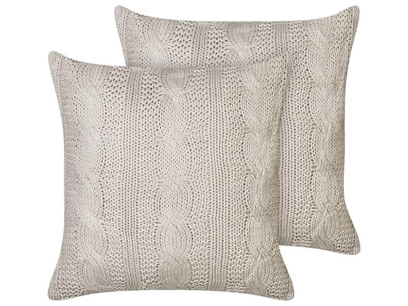 Set of 2 Scatter Cushions Taupe Cotton Fabric 45 x 45 cm Knitted Home Decor Accessories Beliani