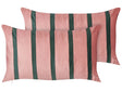 Set of 2 Scatter Cushions Pink and Green Velvet Fabric 35 x 60 cm Striped Pattern Handmade Home Decor Accessories Beliani