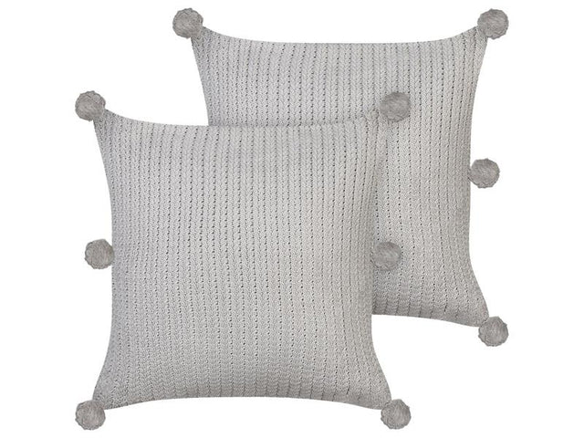 Set of 2 Decorative Cushions Grey Cotton 45 x 45 cm Knitted Removable Covers Square Modern Decor Accessories Beliani