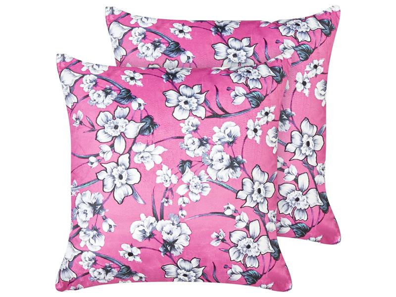 Set of Decorative Cushions Pink Velvet 45 x 45 cm Floral Motif Removable Covers Square Modern Decor Accessories Beliani