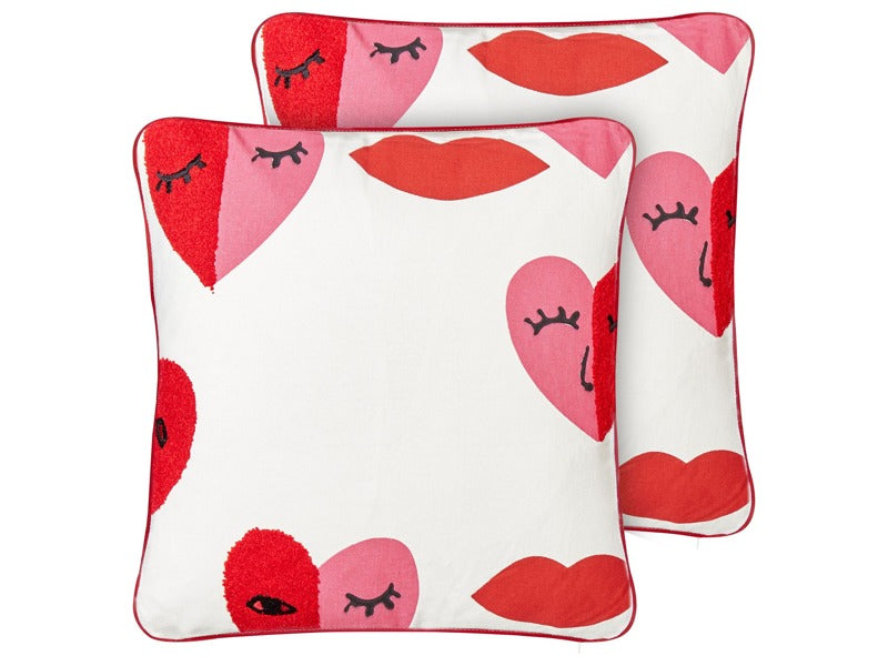 Set of 2 Decorative Cushions White and Red Cotton 45 x 45 cm Abstract Pattern Removable Covers Square Modern Decor Accessories Beliani